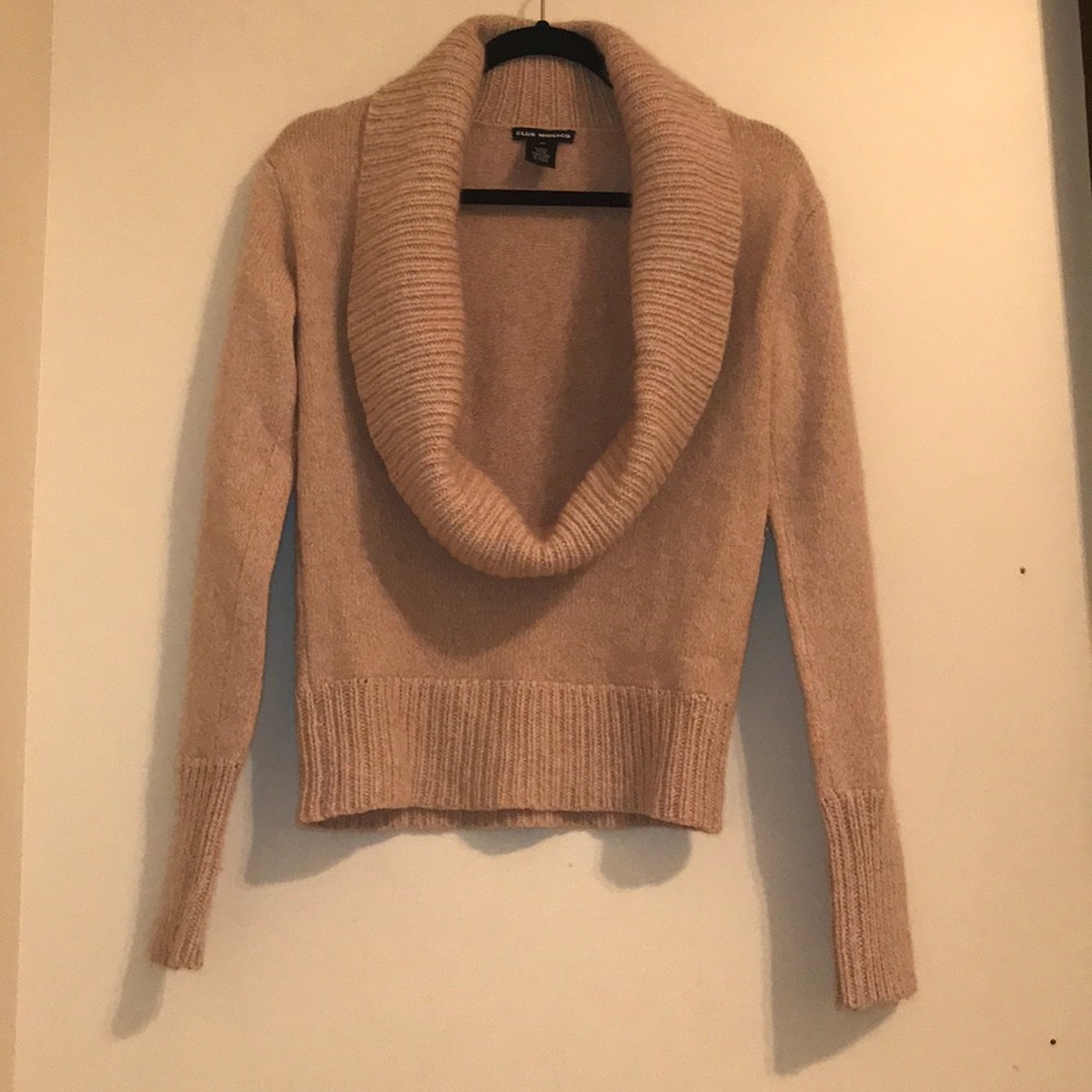 Club Monaco Camel Lambs Wool Cowl Neck Sweater